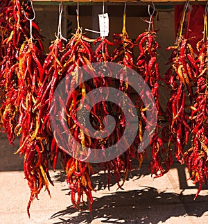 Garlands of dry red chilly peppers