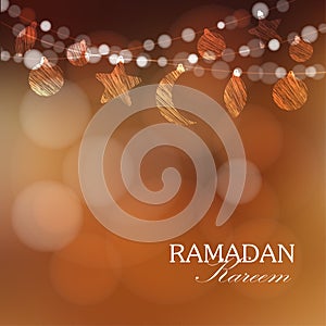 Garlands with moon, stars, lights, Ramadan illustration