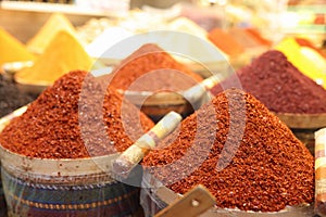 Garlic and Arabic spices in bag closeup