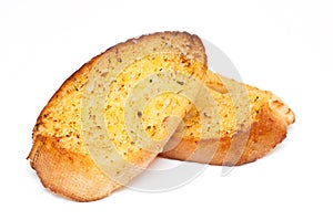 Garlic bread against white