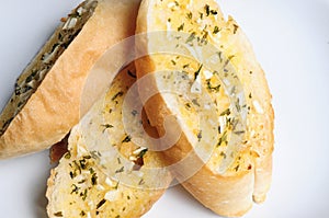 Garlic bread close up