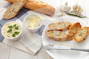 Garlic bread compound butter herb baguette thyme rosemary coriander oregano