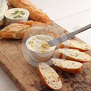 Garlic bread compound butter herb baguette thyme rosemary coriander oregano