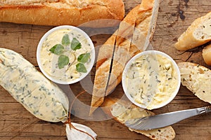 Garlic bread compound butter herb baguette thyme rosemary coriander oregano