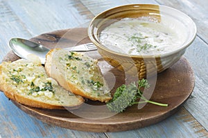 Garlic Bread and Cream Mushroom Soup