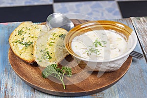 Garlic Bread and Cream Mushroom Soup