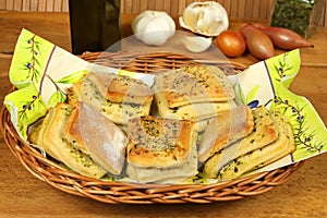 Garlic bread rolls in basket