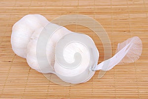 Garlic bulbs in net