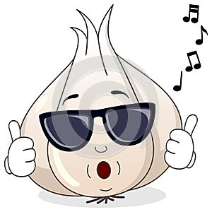 Garlic Character Whistling with Sunglasses
