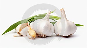 Garlic, cloves and white bulb isolated on white, in the style of karencore, visual puns, youthful energy photo
