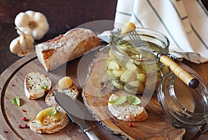 Garlic confit and french bread topped