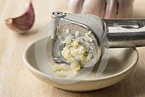 Garlic crushed in a press