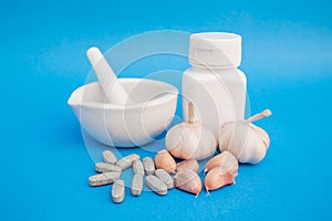 Garlic extract capsules herb. Dietary supplements nourish the body