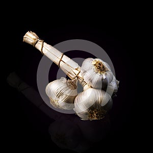 Garlic grappe on a black background