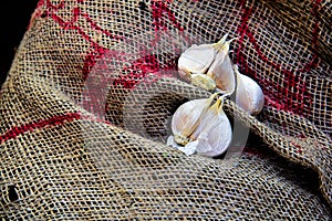 Garlic with a gunny bag
