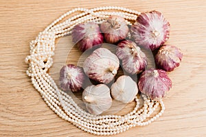 Garlic heads top view