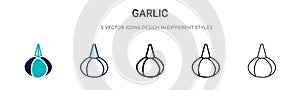 Garlic icon in filled, thin line, outline and stroke style. Vector illustration of two colored and black garlic vector icons