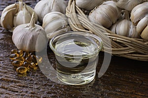 Garlic oil and garlic bulbs