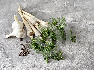 garlic, parsley root and pepper