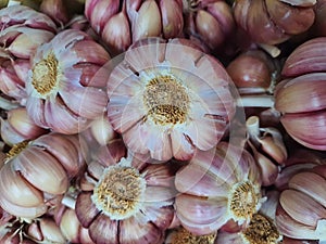 Garlic, whole, backgrounds and textures. photo