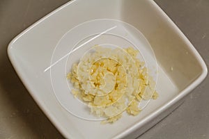 Garlic in a ramekin