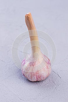 Garlic with stem, vertical image.