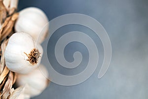 Garlic. String of garlic Close-up