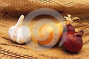 Garlic and three onions