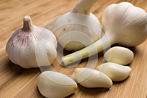 Garlic on a wooden board