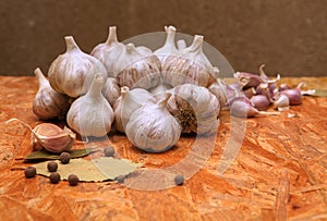 Garlic on wooden surface