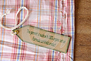 Garment with certified organic fabric label.