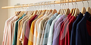 Garments lined up on hangers , concept of Order arrangement