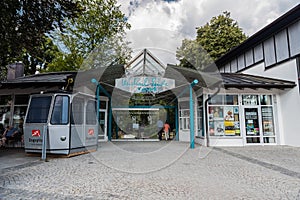 Garmisch Partenkirchen, Bavaria - Germany - Locals and tourists walkingaround the entrance gate of the spa park