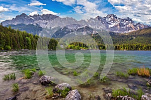 Garmisch Partenkirchen Germany, Zugspitze peak and Eibsee lake