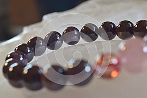 garnet beads bracelet with Hematoid In Quartz and strawberry quartz.