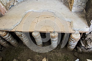 Garni, ARMENIA - September 16, 2017: Ruins of a former bathhouse