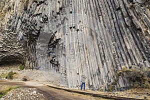 Garni basalt gorge in Armenia in Kotayk district, near the village of Garni. In the foreground photo