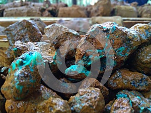 garnierite minerals in weathered rocks. photo