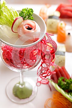 Garnish on sashimi platter using glass