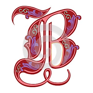 Garnished Gothic style font, letter B
