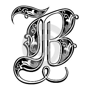 Garnished Gothic style font, letter B photo