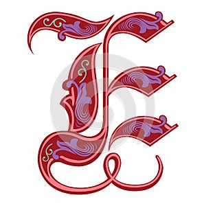 Garnished Gothic style font, letter E photo