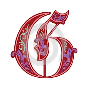 Garnished Gothic style font, letter G