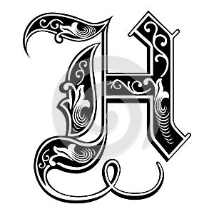 Garnished Gothic style font, letter H