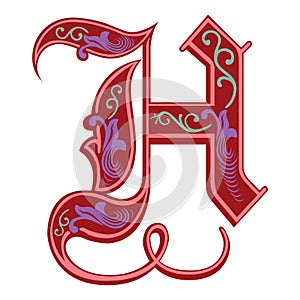 Garnished Gothic style font, letter H