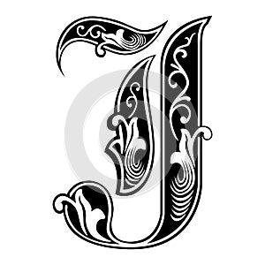 Garnished Gothic style font, letter J