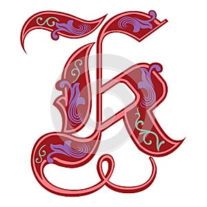 Garnished Gothic style font, letter K