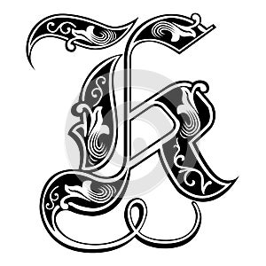 Garnished Gothic style font, letter K photo
