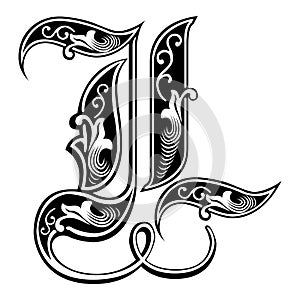 Garnished Gothic style font, letter L