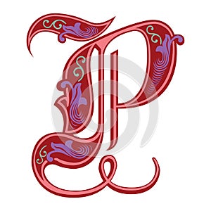 Garnished Gothic style font, letter P